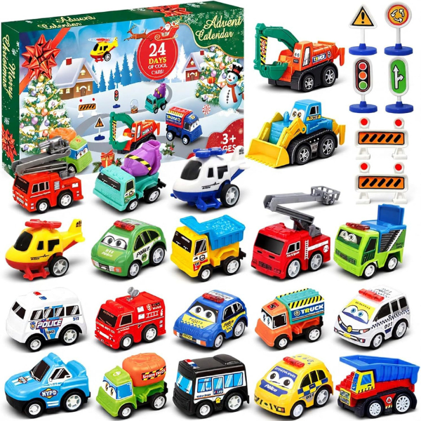Adventikalender ehitus- ja võidusõiduautodega